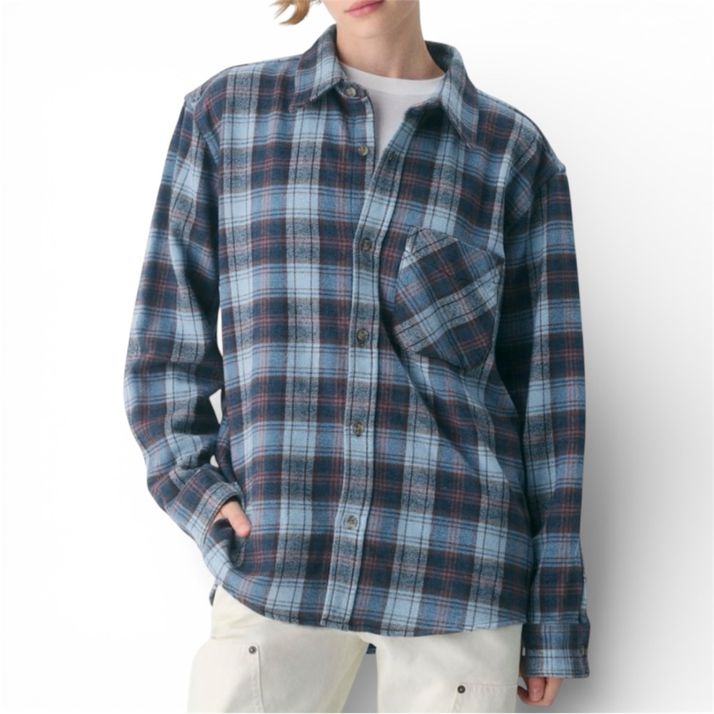 Aritzia Plaid Button-Up Flannel Shirt Size Small
